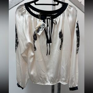 Vanita Rose Silk Blouse with Lace Trim